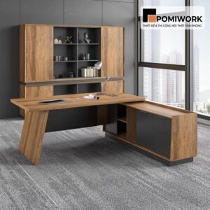 bàn giám đôc chữ l hiện đại màu gỗ nâu thiết kế sang trọng đẳng cấp lãnh đạo
