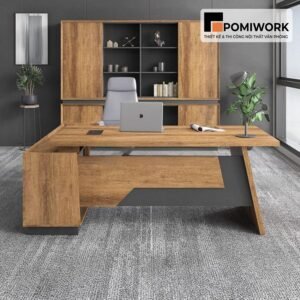 bàn giám đôc chữ l hiện đại màu gỗ nâu thiết kế sang trọng đẳng cấp lãnh đạo