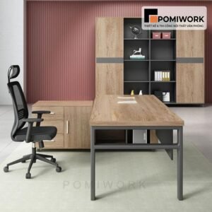 bàn giám đốc chữ l kèm hộc tủ phong cách tối giản chuyên nghiệp