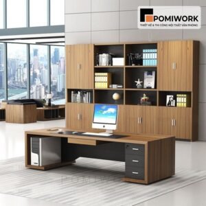 Bàn giám đốc hiện đại - Gỗ vân nâu đẹp, thiết kế vuông vức, sang trọng văn phòng