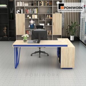 Bàn giám đốc hiện đại gỗ MDF kết hợp chân sắt xanh trẻ trung