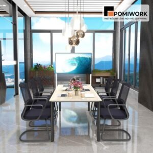 Bàn họp nhỏ gọn cho văn phòng - Thiết kế chân sắt chắc chắn, mặt gỗ cao cấp