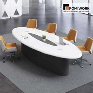 Bàn họp Oval hiện đại - Thiết kế mặt trắng sang trọng cho phòng họp công ty