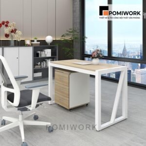 Bàn làm việc chân sắt mặt gỗ kèm hộc tủ tiện dụng