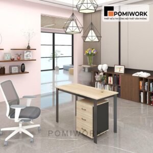 Bàn làm việc chân sắt mặt gỗ thiết kế sang trọng kèm hộc tủ
