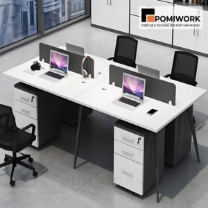 Bàn làm việc chung 4 chỗ ngồi thiết kế hiện đại, có hộc tủ tiện lợi