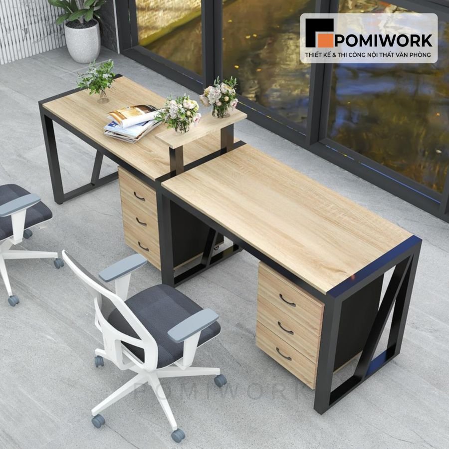 ban lam viec doi hien dai thiet ke doi xung ben dep sang trong