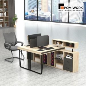 Bàn làm việc đôi hiện đại - Tích hợp kệ sách, hộc tủ lưu trữ thông minh