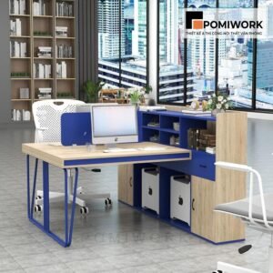 Bàn làm việc đôi văn phòng hiện đại - Kèm tủ và kệ lưu trữ đa năng