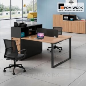 Bàn làm việc đôi văn phòng hiện đại - Thiết kế kèm tủ tài liệu tiện dụng