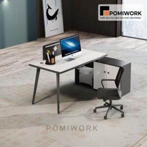 Bàn làm việc mặt gỗ chân sắt hiện đại kèm hộc tủ đa năng