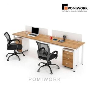 Bàm làm việc nhóm 2 người chân sắt mặt gỗ