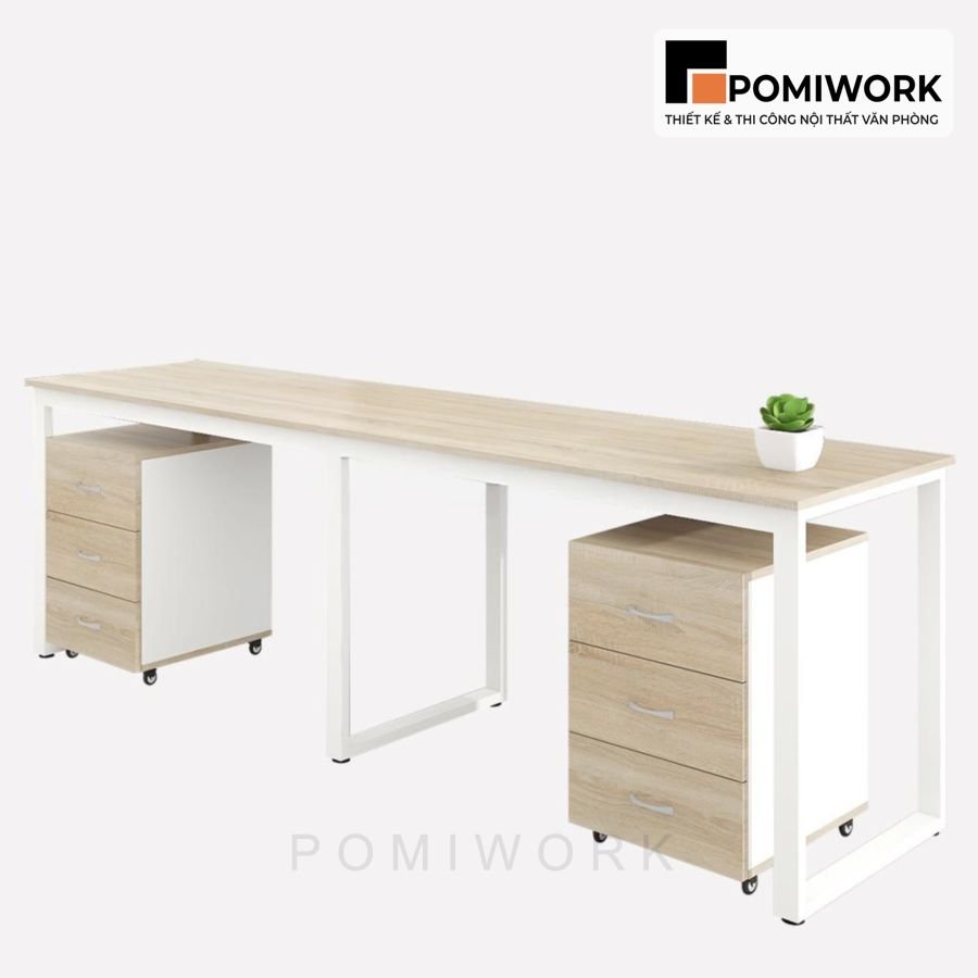 ban lam viec nhom 2 nguoi khung sat mat go ben dep