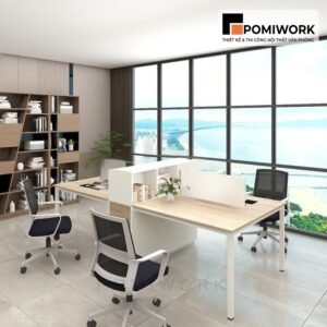 Bàn làm việc nhóm 4 người khung sắt mặt gỗ hiện đại, sang trọng