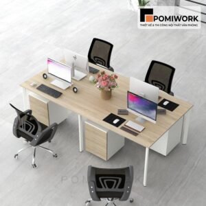 Bàn làm việc nhóm 4 người mặt gỗ chân sắt sang trọng, hiện đại