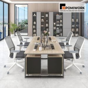 Bàn làm việc nhóm 4 người mặt gỗ khung sắt sang trọng, hiện đại