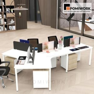 Bàn làm việc nhóm 4 người thiết kế chữ X hiện đại, tiết kiệm diện tích