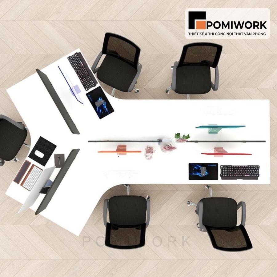 ban lam viec nhom 4 nguoi thiet ke chu X hien dai tiet kiem dien tich