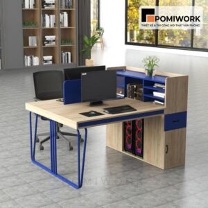 Bàn làm việc nhóm đôi - Có vách ngăn và kệ để đồ thông minh