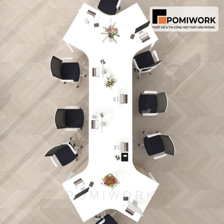 ban lam viec nhom van phong 8 cho kieu dang chu x sang trong hien dai