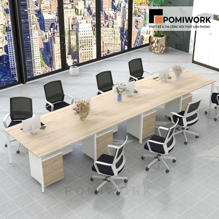 ban lam viec nhom van phong 8 nguoi hien dai chat lieu go cao cap