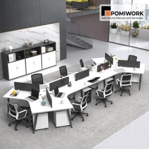 Bàn làm việc nhóm văn phòng 8 người kiểu dáng hiện đại, sang trọng