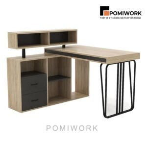 Bàn làm việc thiết kế hiện đại kèm ngăn kéo và kệ để đồ trang trí