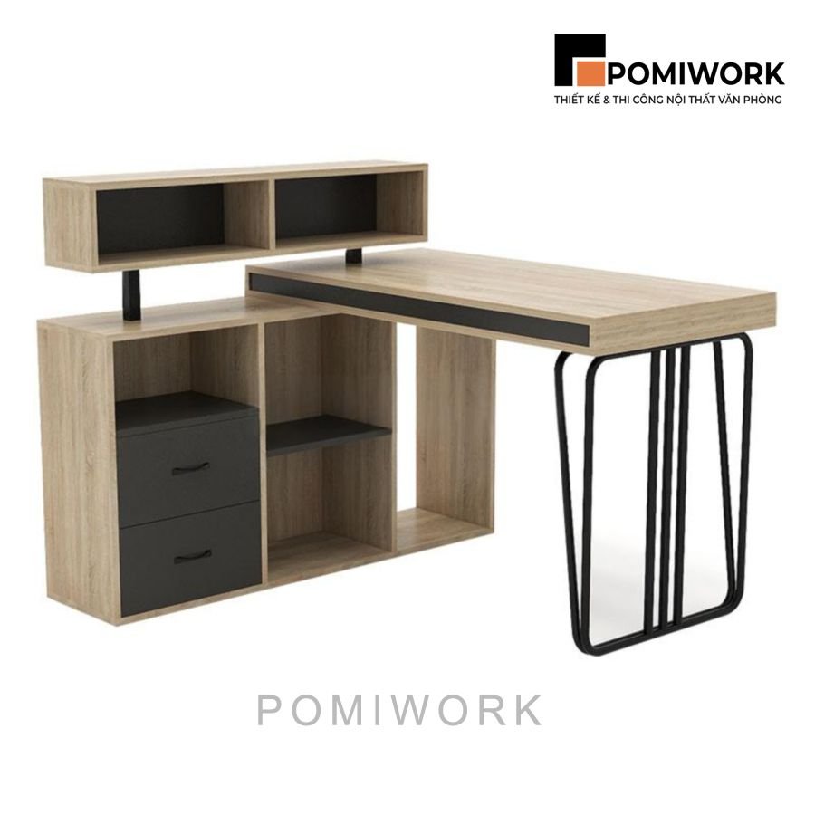 ban lam viec thiet ke hien dai kem ngan keo va ke de do trang tri