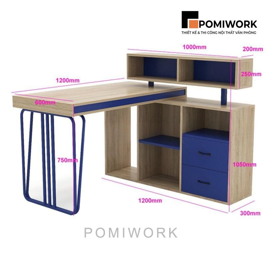 ban lam viec thiet ke hien dai kem ngan keo va ke de do trang tri