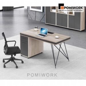 Bàn làm việc thiết kế sang trọng, chân sắt mặt gỗ kèm hộc tủ