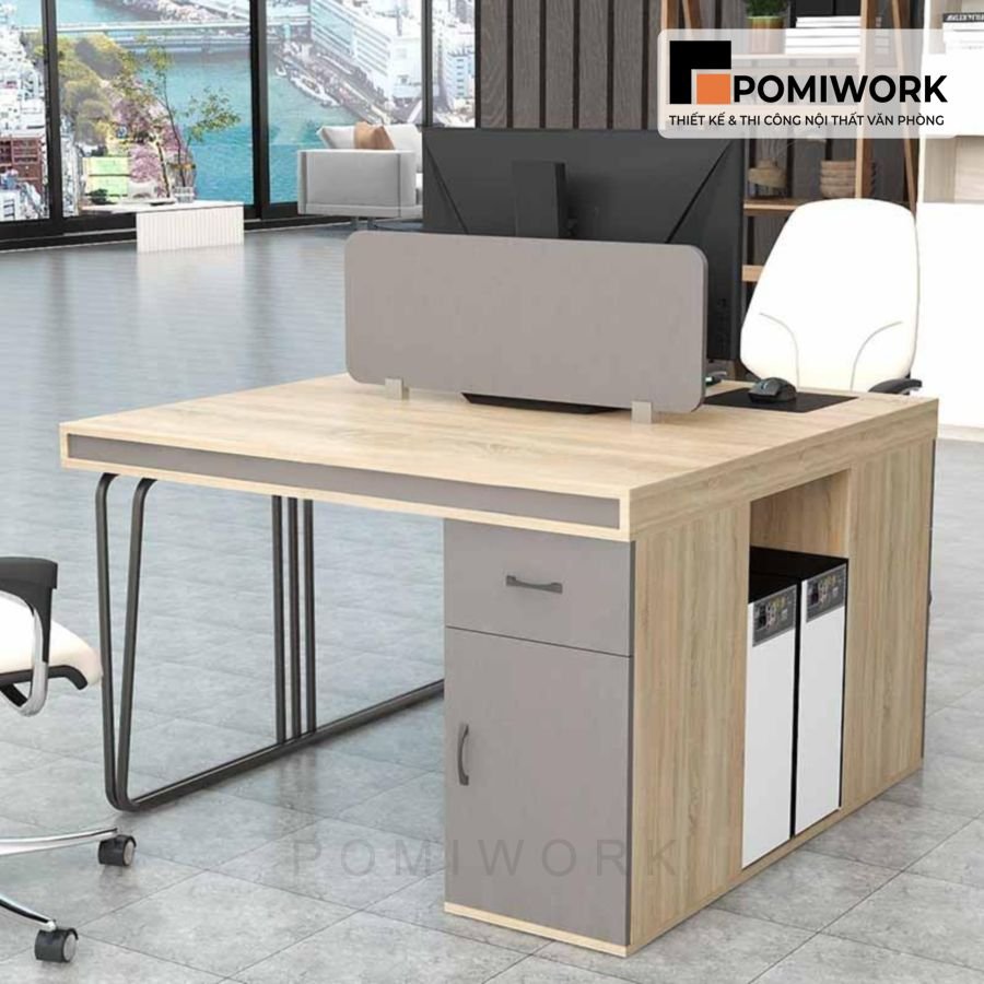 ban lam viec van phong 2 nguoi co vach ngan hoc tu va ke cpu tien loi