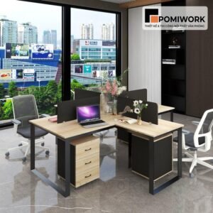 Bàn làm việc văn phòng 4 người chân sắt mặt gỗ - bền đẹp, giá tốt