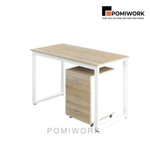 Bàn làm việc văn phòng chân sắt mặt gỗ có hộc tủ 3 ngăn