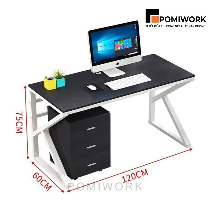 ban lam viec hien dai ngan keo 3 tang mat den chan kim loai