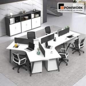 Bàn nhân viên 4 chỗ - Bàn nhóm văn phòng hiện đại, mặt gỗ MDF bền, đẹp