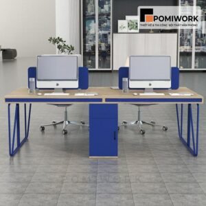 Bàn văn phòng 4 người ngồi mặt gỗ chân sắt hiện đại