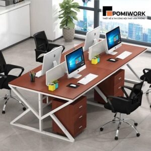 Bàn văn phòng 4 người ngồi mặt gỗ khung sắt sang trọng, hiện đại