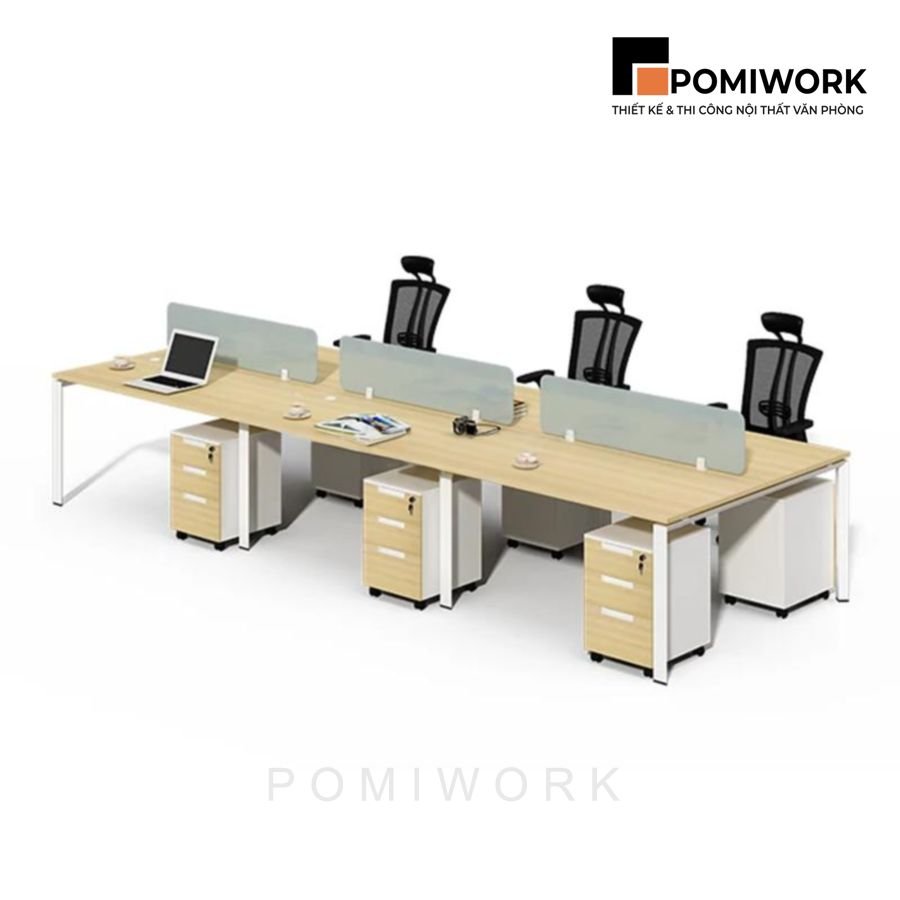 ban van phong nhom 6 cho ngoi thiet ke mat go chan sat hoc tu di dong