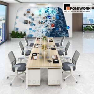 Bàn văn phòng nhóm 6 chỗ ngồi thiết kế mặt gỗ, chân sắt, bền đẹp
