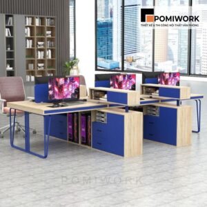 Cụm bàn văn phòng 6 người ngồi, thiết kế trẻ trung, sang trọng