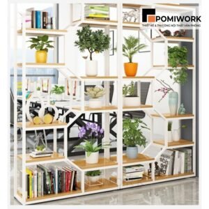 Kệ trang trí văn phòng cao cấp - Khung sắt chắc chắn, gỗ bền đẹp