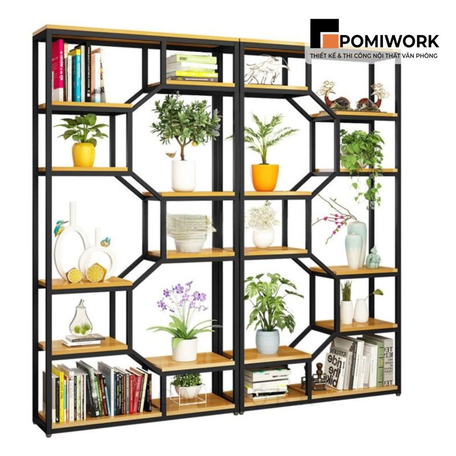 ke trang tri van phong cao cap khung sat chac chan go ben dep Kệ trang trí văn phòng cao cấp - Khung sắt chắc chắn, gỗ bền đẹp