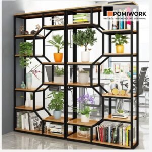 Kệ trang trí văn phòng cao cấp - Khung sắt chắc chắn, gỗ bền đẹp