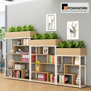 Kệ trang trí văn phòng kết hợp cây xanh - Thiết kế đẹp, tạo không gian xanh mát