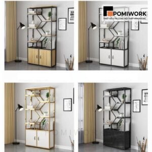 Kệ trang trí văn phòng khung sắt kèm tủ gỗ - Thiết kế hiện đại, tiện dụng