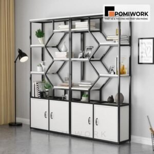 Kệ trang trí văn phòng khung sắt kèm tủ gỗ - Thiết kế hiện đại, tiện dụng