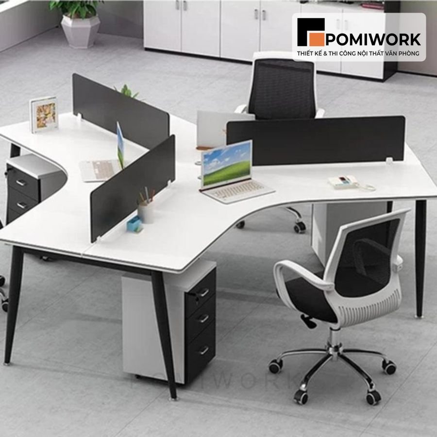 mau ban lam viec nhom 3 nguoi hien dai kem tu ngan keo