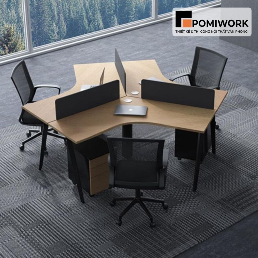 mau ban lam viec nhom 3 nguoi hien dai kem tu ngan keo