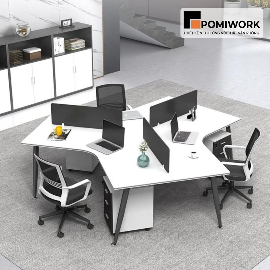 mau ban lam viec nhom 3 nguoi hien dai kem tu ngan keo