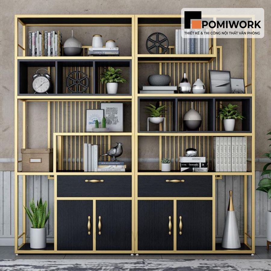 mau ke trang tri van phong go sat vintage